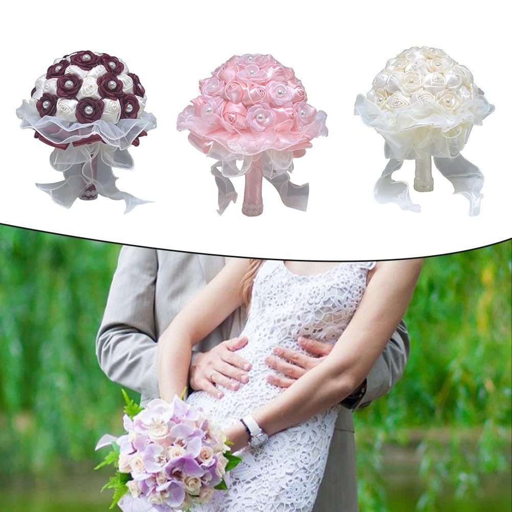 Bouquet da sposa artificiale, realistico, in seta, per damigelle d'onore, rustico, decorazione per matrimoni, 23 x 18 cm (bianco)