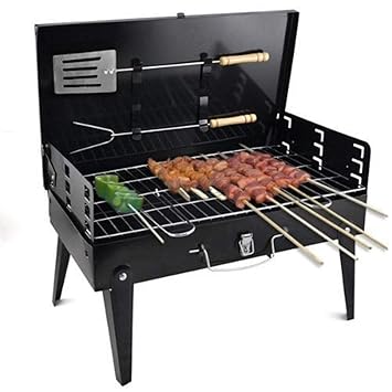 Homava Stainless Steel Portable Briefcase Style Folding Barbecue Grill Toaster, 47 X 43 X 27 cm, Black