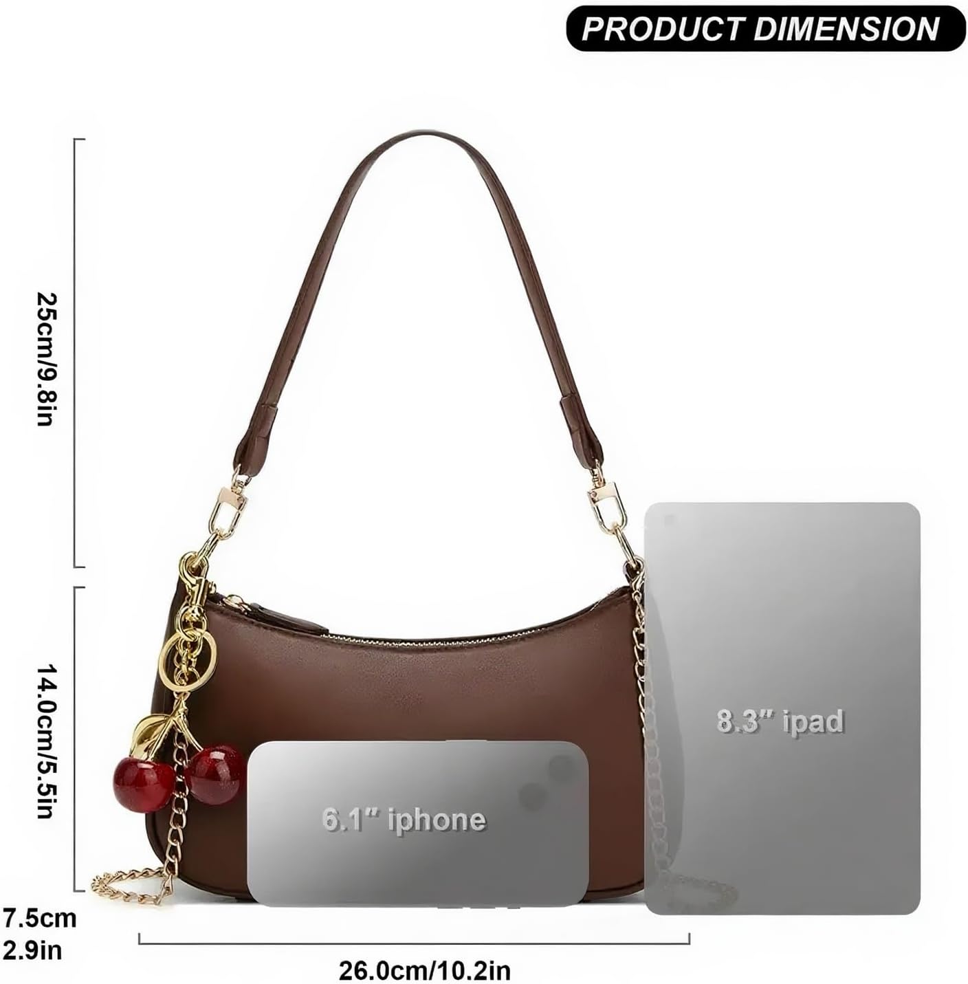 Black Shoulder Bag for Women Cute Hobo Cherry Purse Retro Clutch Underarm Handbag with Removable Straps