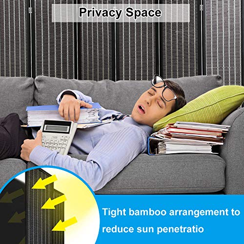 Image of Room Divider Privacy Screen Folding 6 Panel 72 Inches High Portable Room Seperating Divider, Handwork Bamboo Mesh Woven Design Room Divider Wall, Room Partitions and Dividers Freestanding, Black