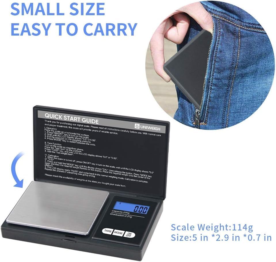 Miniatura 5 de Báscula digital portátil de 7.05 oz x 0.00 oz de precisión, báscula electrónica de pesaje para joyería, mini báscula digital de gramos, báscula de