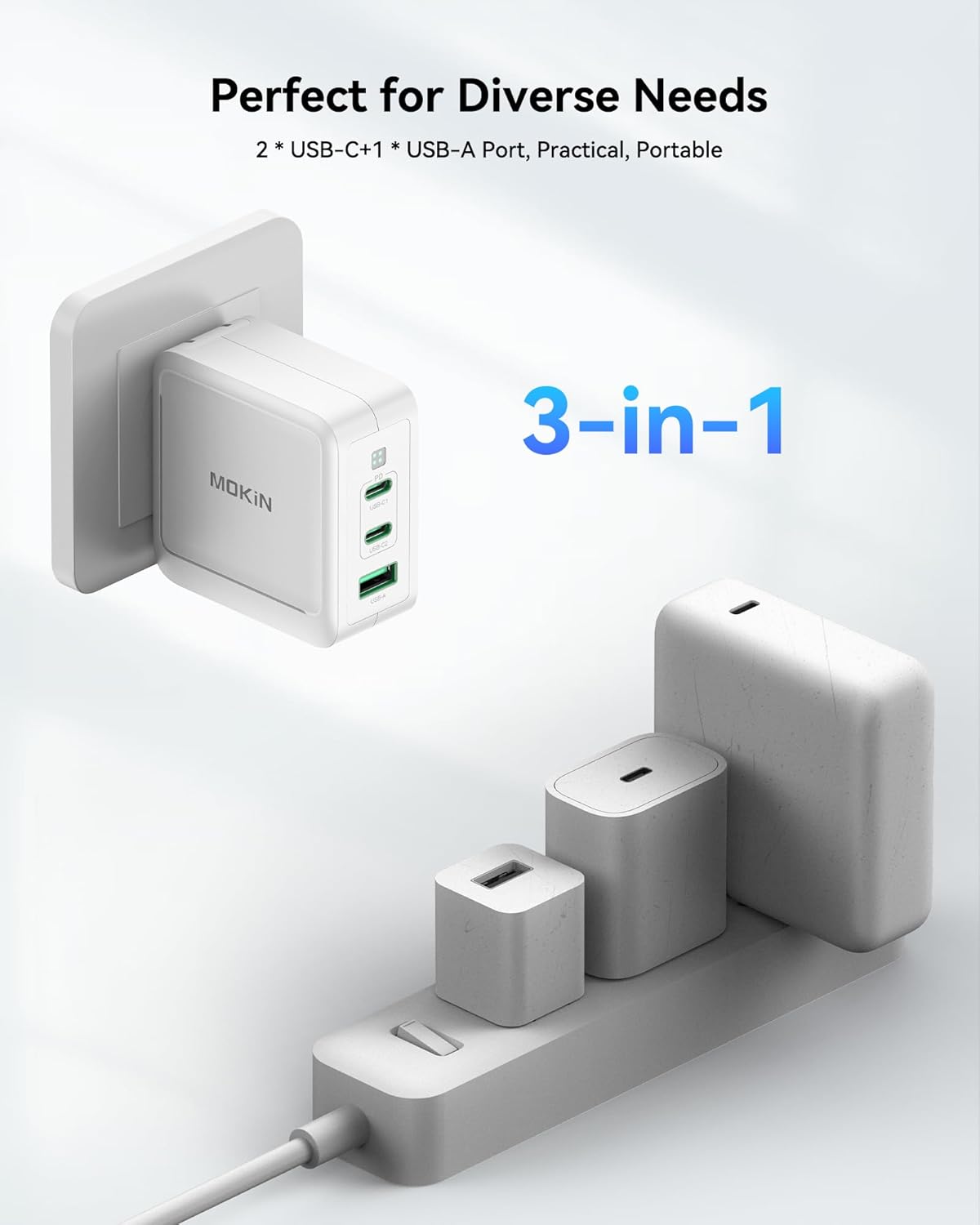 100W USB C Charger Block, 3-Port GaN+ USB C Super Fast Charger Foldable Compact Wall Charger for iPhone 17/16/15 Series, Galaxy S25/S24, iPad Pro, MacBook Air, Google Pixelbook, Steam Deck