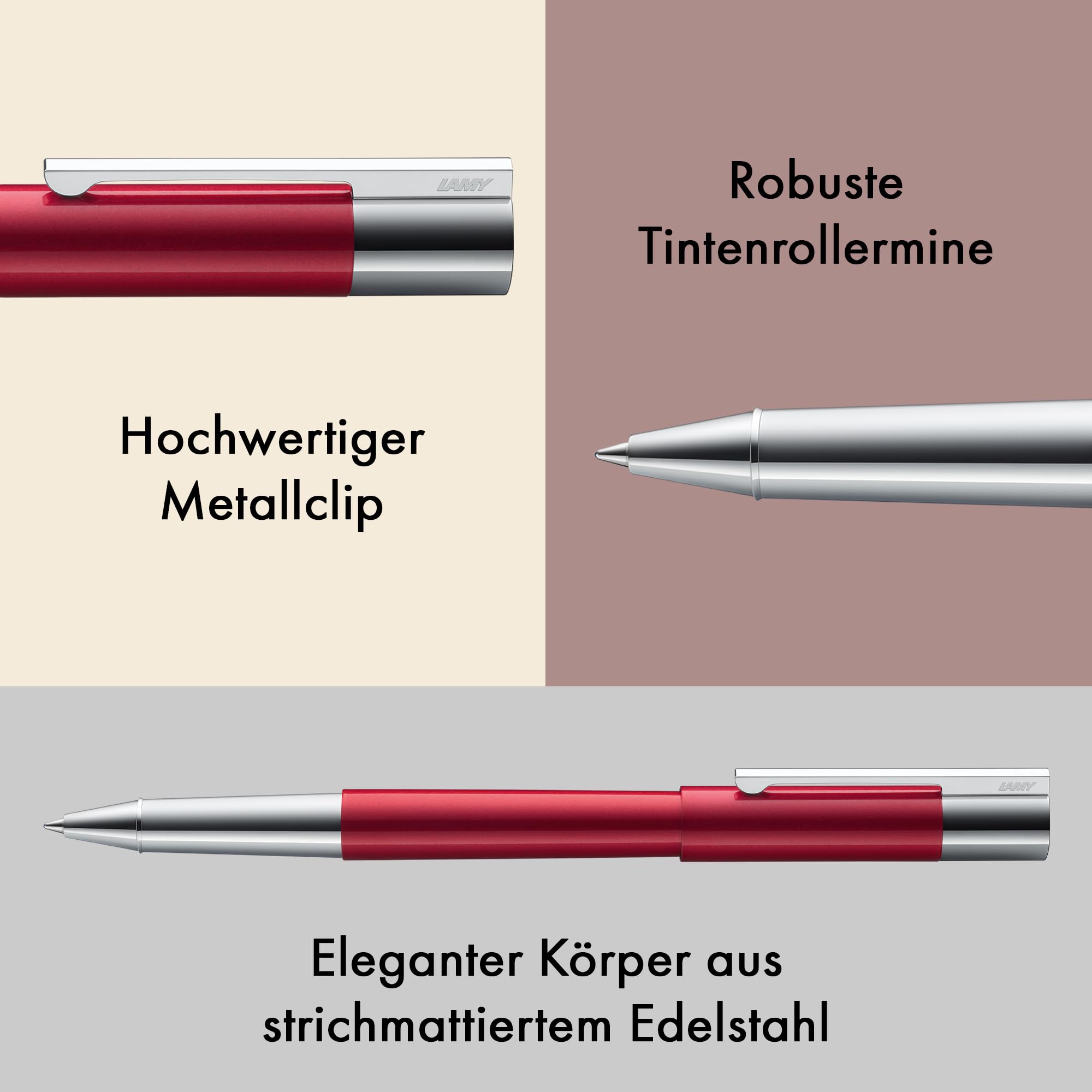 Lamy scala pianored Tintenroller – puristischer Stift in robustem Gehäuse aus Ganzmetall & Glanzlackveredelung – poliertes Grifftstück & in Strichbreite M – mit Tintenrollermine M 63 in schwarz