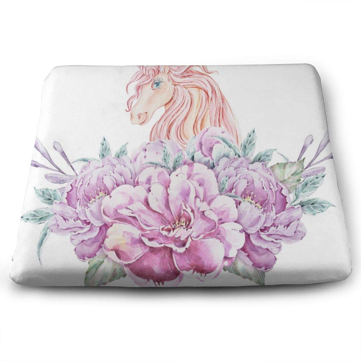 Watercolor Floral Logo with Unicorn Seat Cushion Memory Foam Dining Chair Pads Stool Butt Seat Pillow Cushions for Pressure Pain Relief Offices Wheelchairs Kitchens Cars