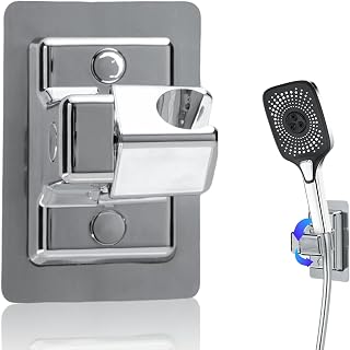 HONGYUETECH Handheld Shower Head Holder Wall Mount, Adjustable 360° Strong Adhesive Shower Head Holder, No Drilling Black Bathroom Bracket, Universal Waterproof Shower Holder Replacement (Chrome)