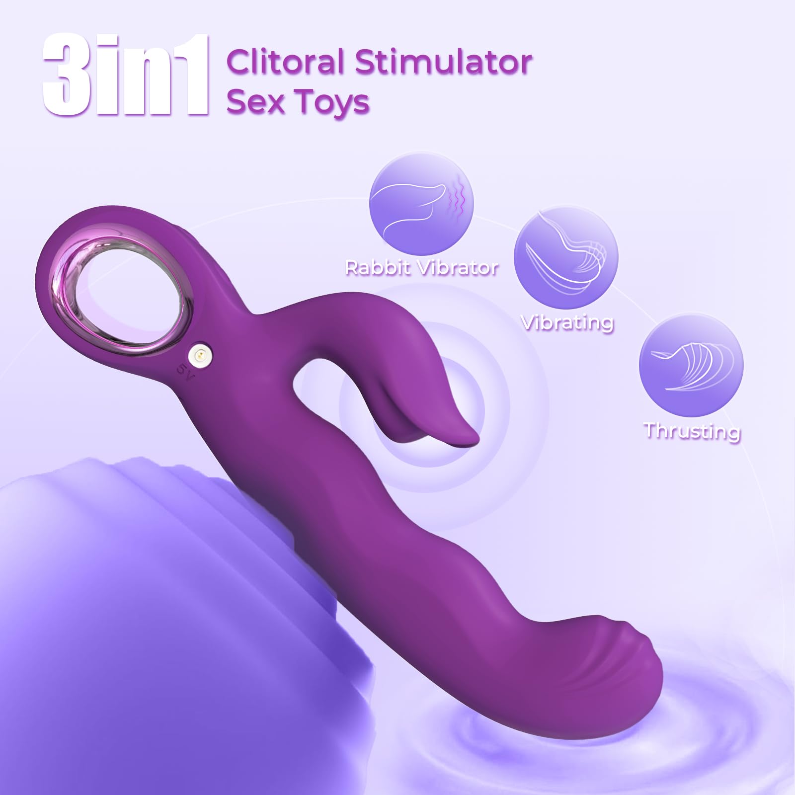 Thrusting Vibrator Adult Sex Toys, 3 in 1 G Spot Finger Vibrator Women Sex Toys - 7 Thrusting & 7 Vibrating Modes, 8.3 Inch Thrusting Dildo Adult Toys Clitoral Stimulator for Women Couples (Purple)