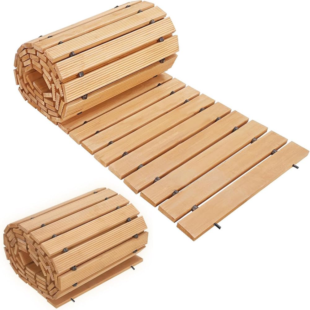 Camino de jardín resistente a la intemperie, cubierta enrollable con piedras decorativas de escalón, superficie de madera dura duradera para pasarela al aire libre, ideal para césped y eventos