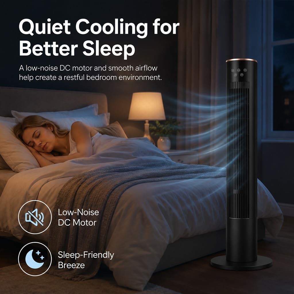 Ventilatore A Torre Senza Pale Con Oscillazione Ampia, 3 Velocità | Timer 12 Ore,Flusso D'aria Potente, Ventilatore A Piedistallo Con Raffreddamento Silenzioso Per Camera Da Letto, Soggiorno E