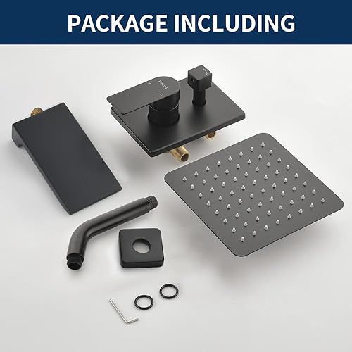 Miniatura 7 de Juego de grifo de ducha con sistema de ducha con boquilla de cascada, juego de grifos de ducha con válvula áspera en la válvula, kit de bañera de