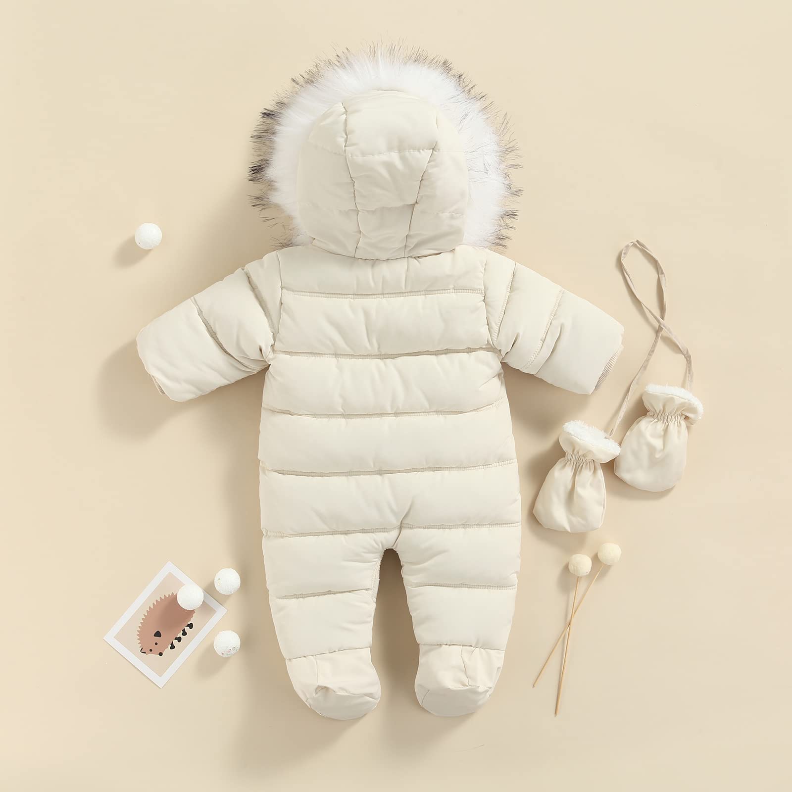 Geagodelia Combinaisons à Glissière pour Enfants avec Gants, Combinaison à Capuche Hiver Barboteuse en Peluche de Couleur Unie avec Poches