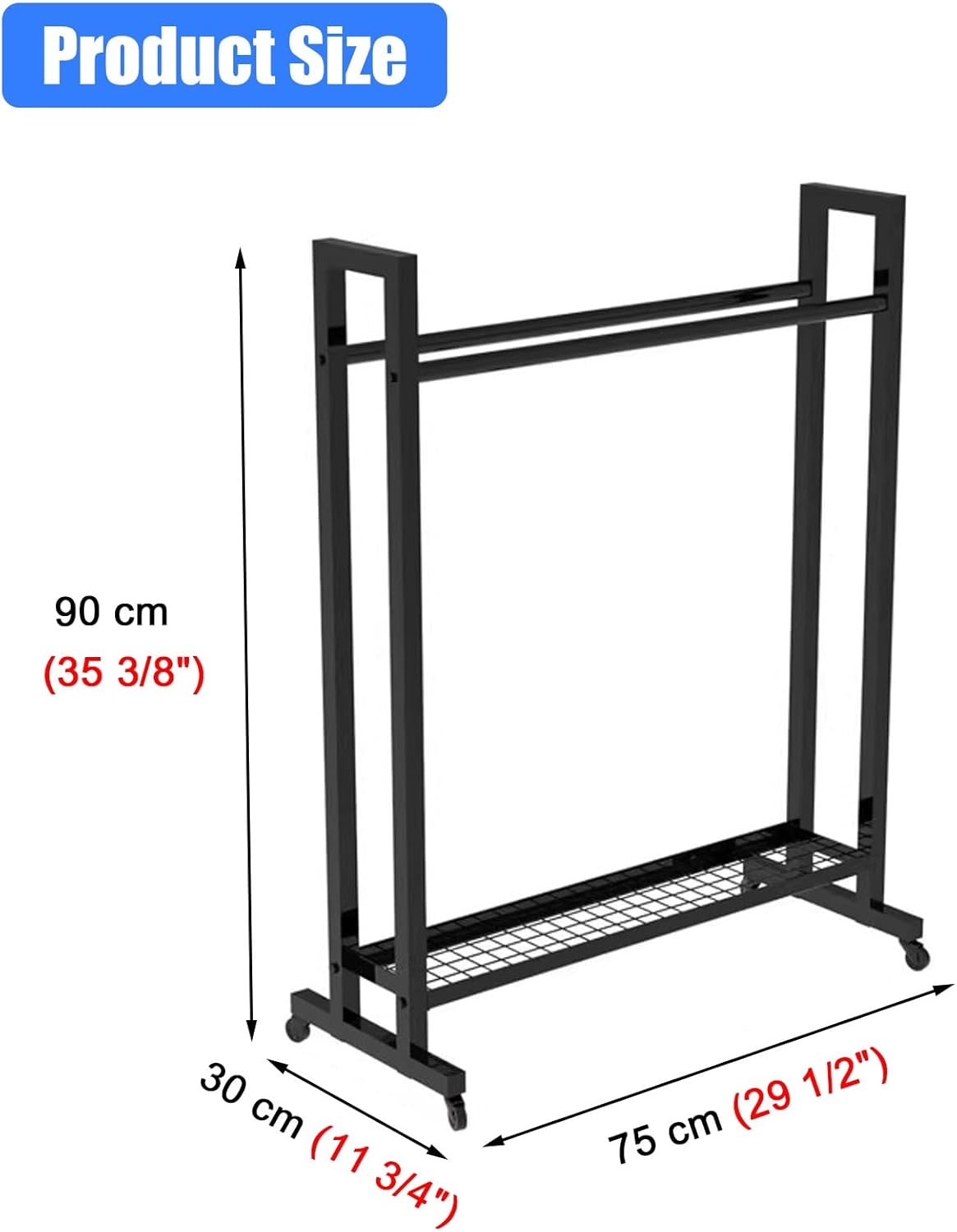 Racket Storage Rack With Wheels And Foam Padding 75x30x90 cm Holds 20 Rackets