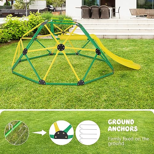 Image of Olakids Climbing Dome with Slide, Kids Outdoor Jungle Gym Geometric Dome Climber, Steel Frame, 8FT Climb Structure Backyard Playground Center Equipment for Toddlers