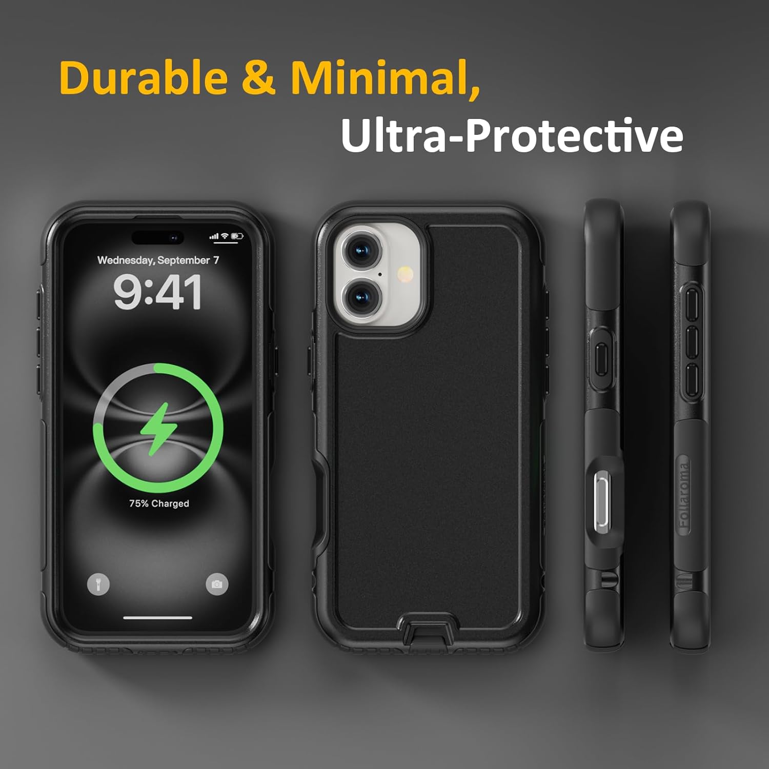 Follaroma for iPhone 16 Plus Case, Compatible with MagSafe, Heavy Duty Shockproof Protective Phone Case, Anti-Drop Protection, Dual Layer Magnetic Phone Cover for iPhone 16 Plus, 6.7", Black