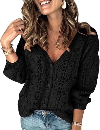 Womens V Neck Knit Sweaters Tops Casual 