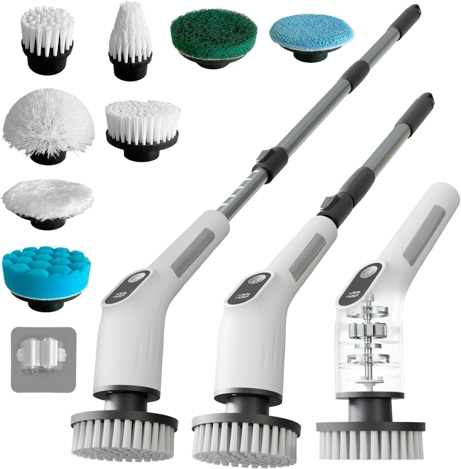 Electric Spin Scrubber, Cordless Cleaning Brush with 8 Replaceable Brush Heads, Extendable Long Handle Bathroom Cleaning Scrubber, 300/400RPM Spin Scrubber for Bathroom Kitchen Floor Tile
