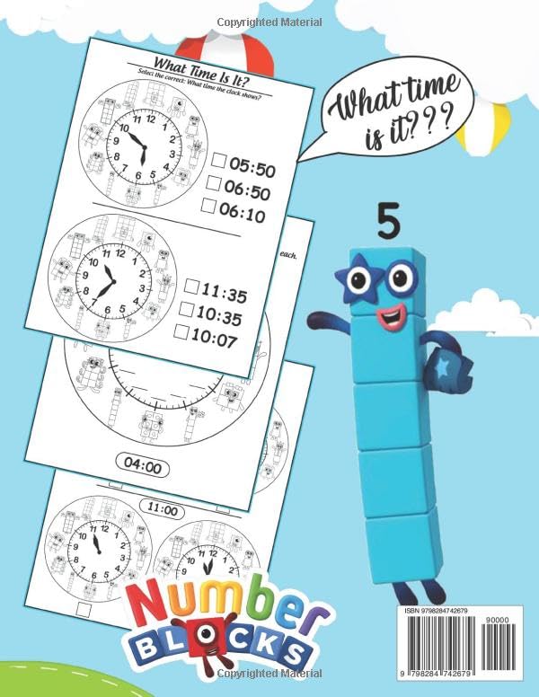 Clock Math Book: nside the book, there are many math exercises about hours and minutes, short and long hands of the clock. It helps children aged 4 to ... with and learn to tell time more effectively. - Image 2