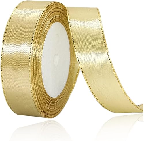Cintas de satén doradas de 1 pulgada x 25 yardas, cinta de tela con bordes dorados para envolver regalos, manualidades, ramos florales, lazos para