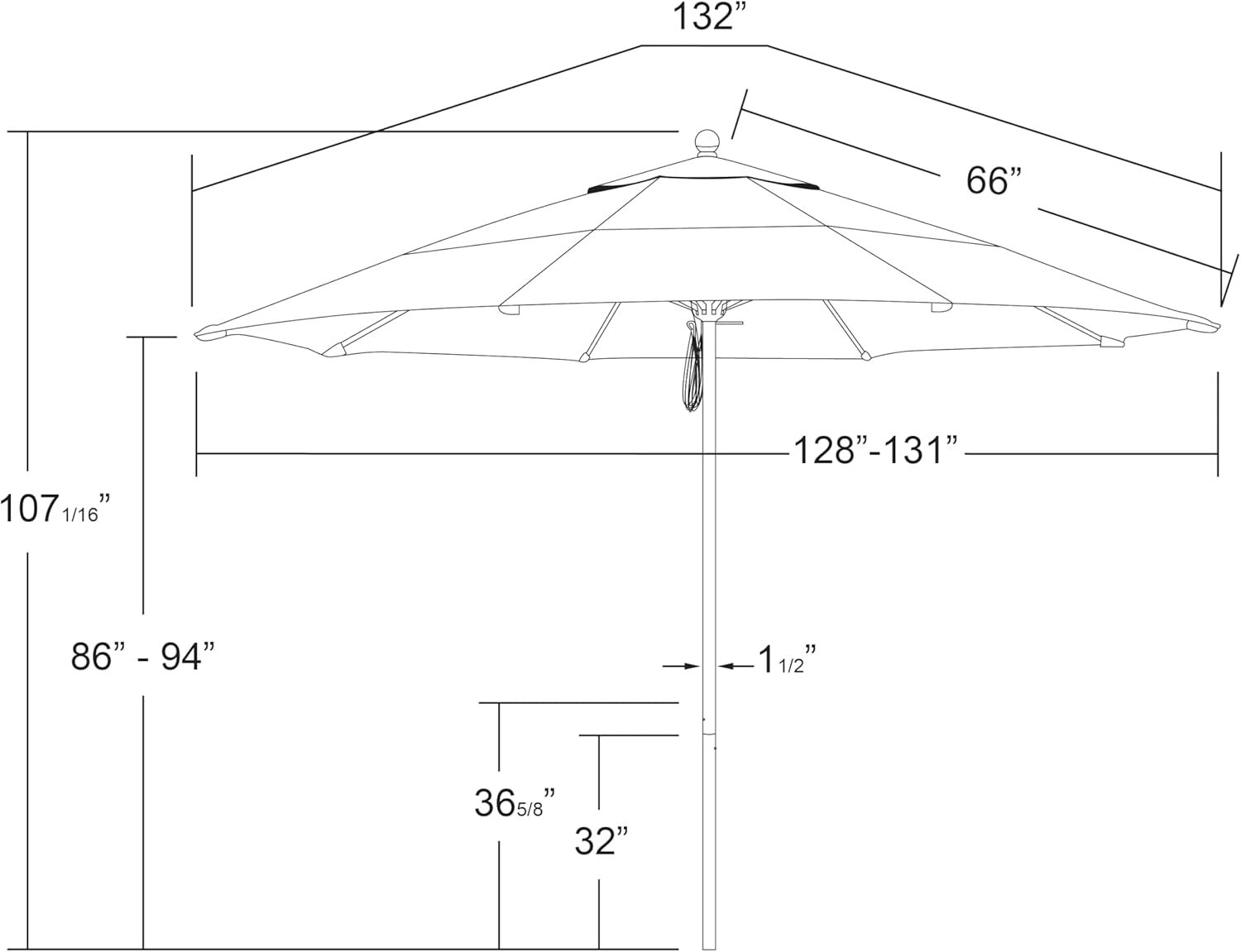 California Umbrella 11' Round Aluminum/Fiberglass Umbrella, Pulley Lift, Bronze Pole, Olefin Royal Blue Fabric