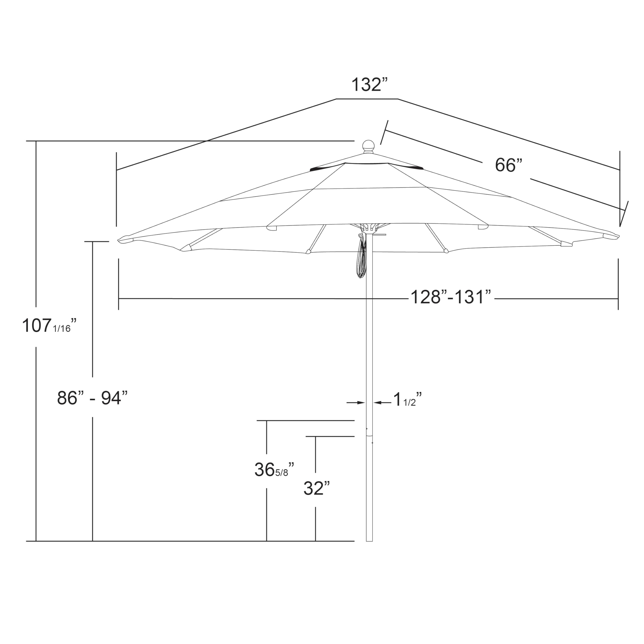 ALTO118002-F32-DWV Venture Series-Alto - Sombrilla comercial para patio, 11 pies Rd, color negro 4