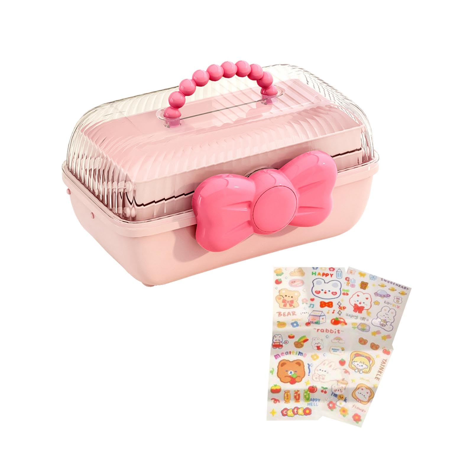 WOVEBIUS 3 Layer Multipurpose Storage Box Hair Accessories Organizer for Hairpin pink,27.5x14.5x15cm