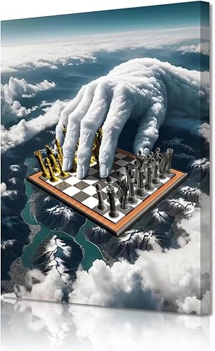 Kyiyhzp Arte de pared de ajedrez, nube blanca, paisaje de montaña, imagen creativa para decoración moderna y elegante del hogar, baño, dormitorio,