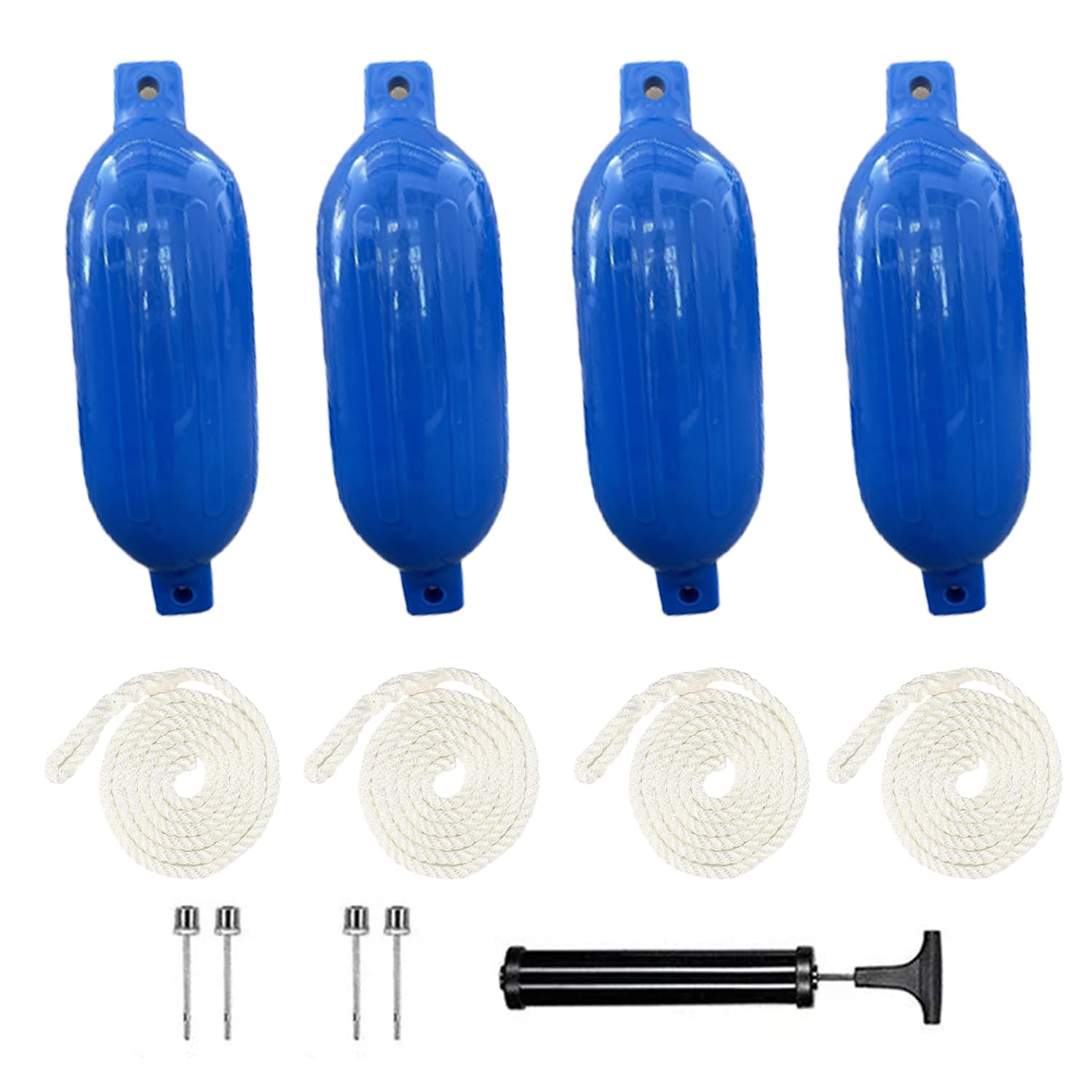 Defensas Para Barcos,Juego De Guardabarros 4 PCS(Incluidos Los Conductos De Guardabarros),Incluye Bomba,Cuatro Pasadores De Aire,Anticolisión,Para Embarcaciones y Puertos Deportivos De 3 a 6 m(Azul)