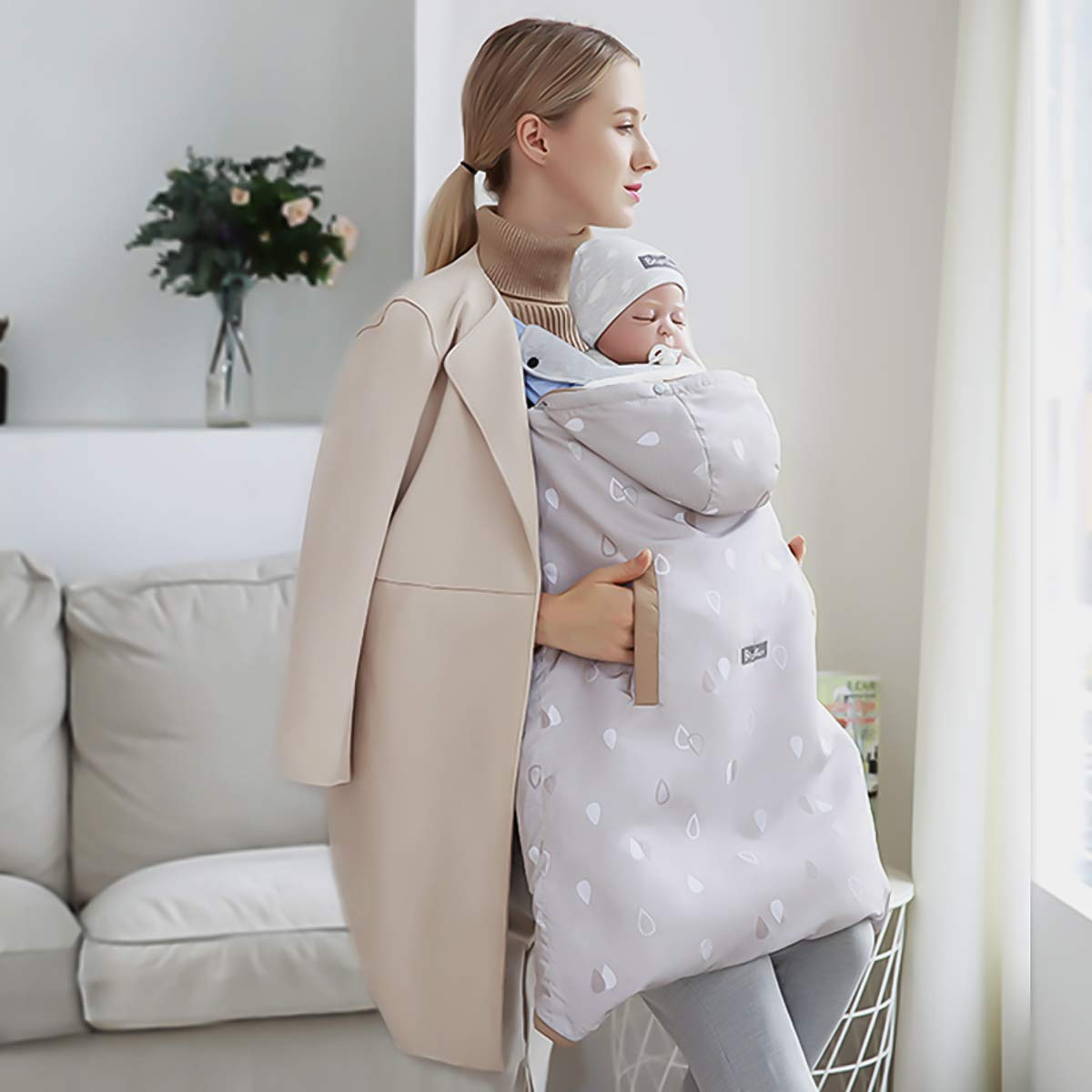 SONARIN Universal All Seasons Weather Cover for Baby Carrier,Cloak,Windproof,Waterproof,Detachable Lining for Winter Warm,Eco-Friendly Carrying(Khaki)