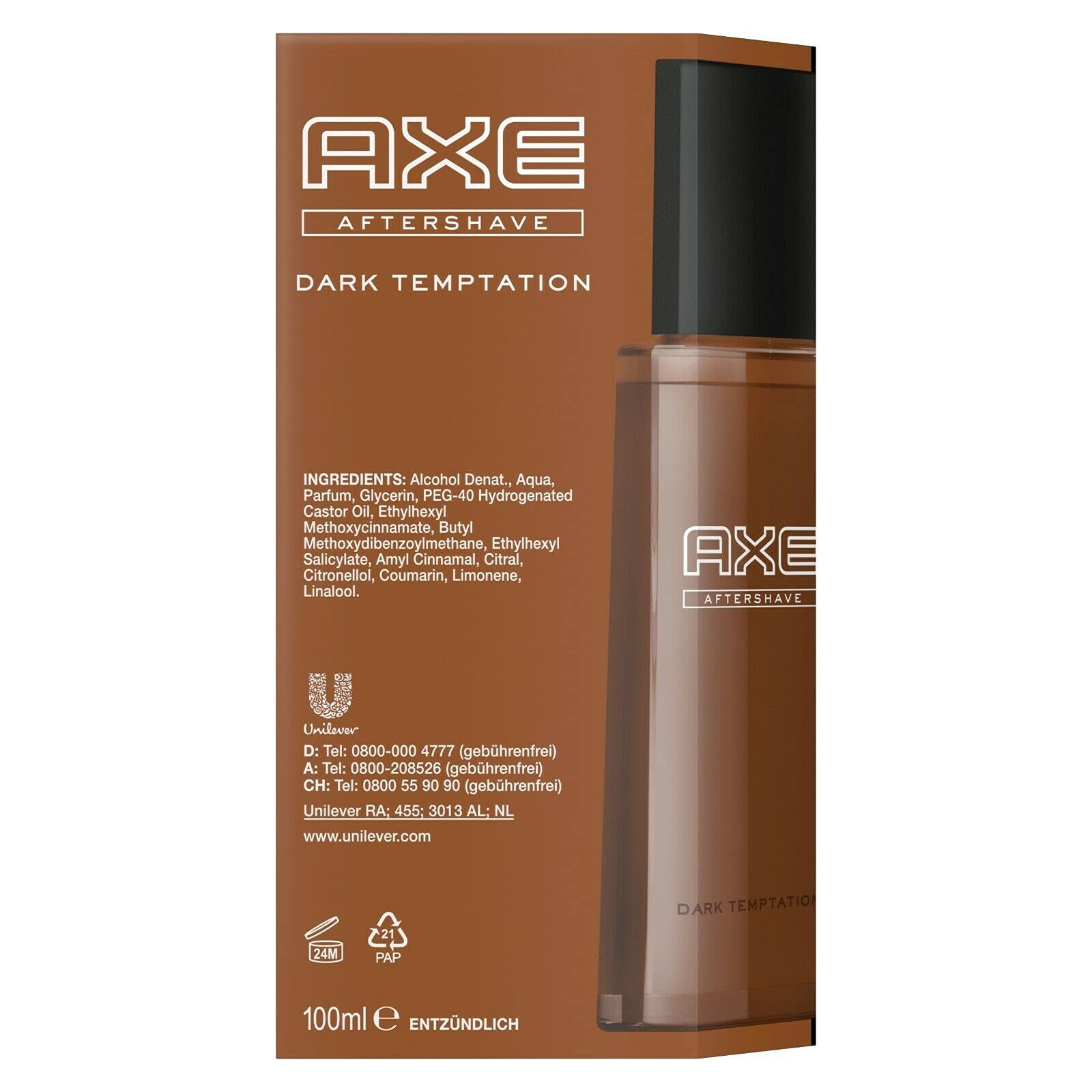 AXE Aftershave Dark Temptation Lot de 4 lotions après-rasage 100 ml pour homme et homme (4 produits)