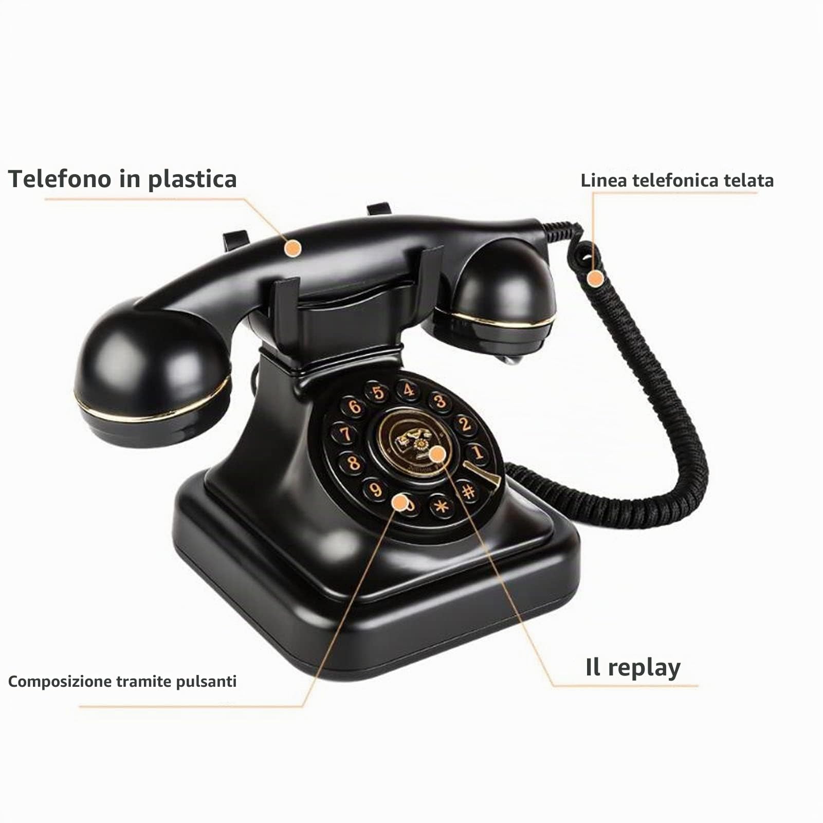 Telefono Fisso retrò, Telefono con con Filo Vintage Telefoni Classici di Vecchia Moda Telefono da Scrivania Cablato per Casa Ufficio, Regali per Amici Bambini