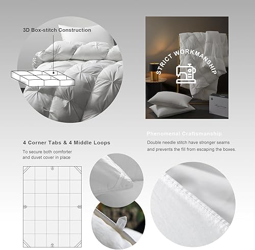 Miniatura 6 de Royoliving - Edredón de plumas de pato gris, tamaño Queen, para todas las estaciones, con funda 100% algodón, con relleno, con fijaciones