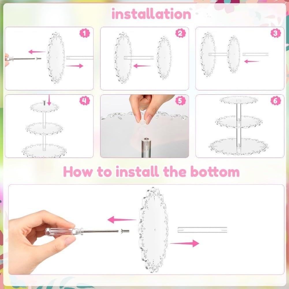 Soporte acrílico para cupcakes de 4 niveles con borde de encaje para bodas, soporte de exhibición transparente de torre de postre de 37 cm (4)