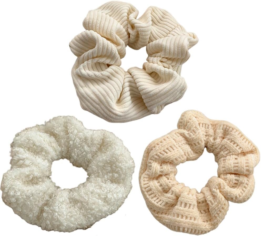 3PCS Autumn-winter Women's Scrunchie, Fluffy Cloth Headband, Warm, Beige Hair Accessories