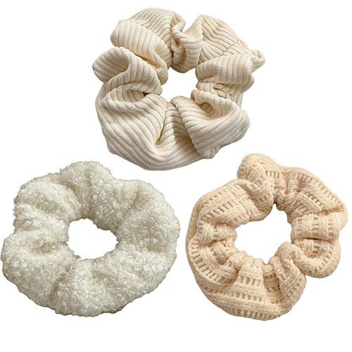3 piezas de banda elástica para mujer otoño-invierno, banda de tela esponjosa, cálida, accesorios para el cabello beige