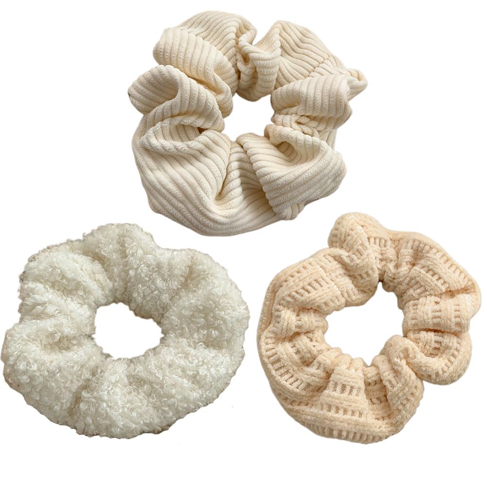 3PCS Autumn-winter Women's Scrunchie, Fluffy Cloth Headband, Warm, Beige Hair Accessories