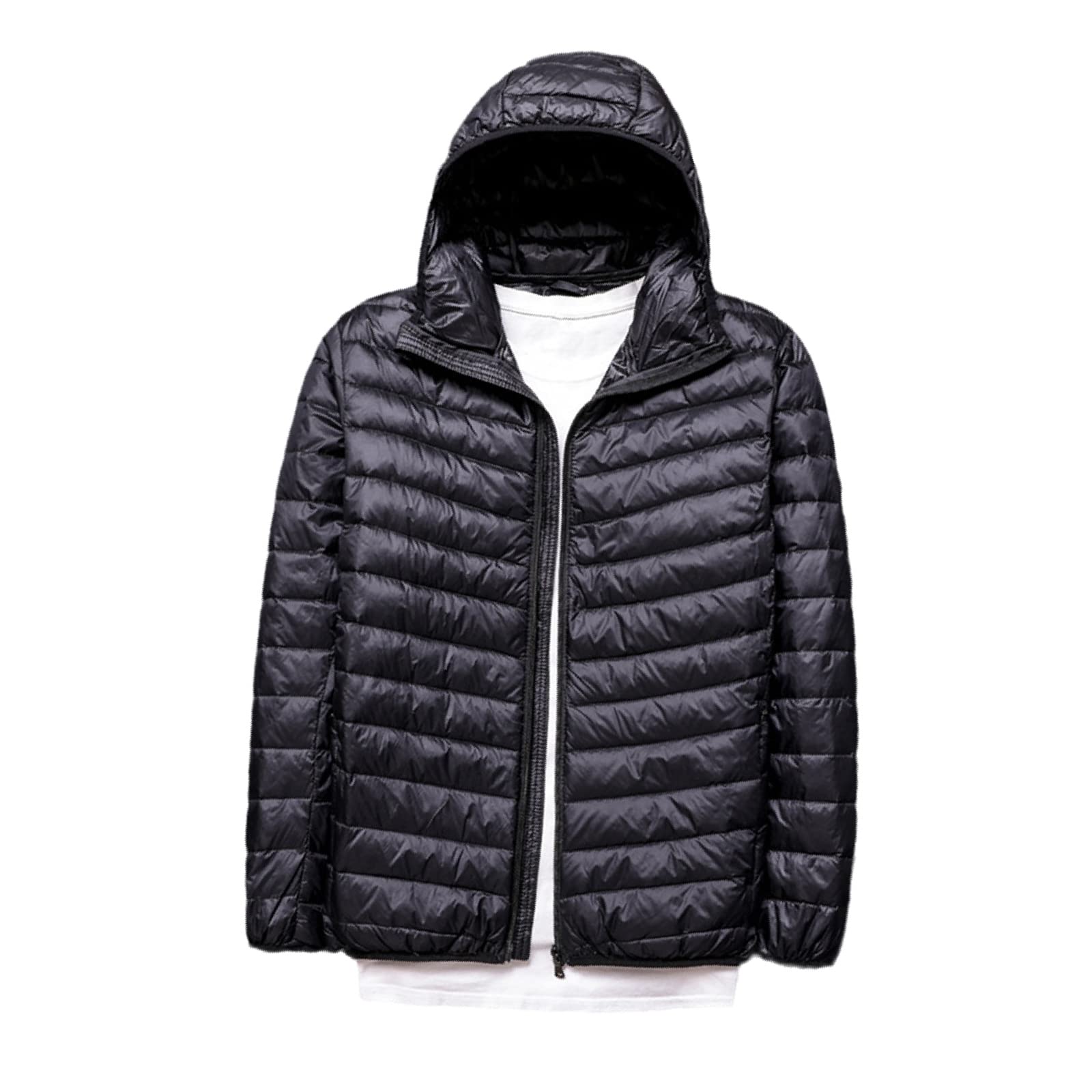 Yuntanu Men's Hooded Down Puffer Jacket Lightweight Waterproof Packable Quilted Coat Black