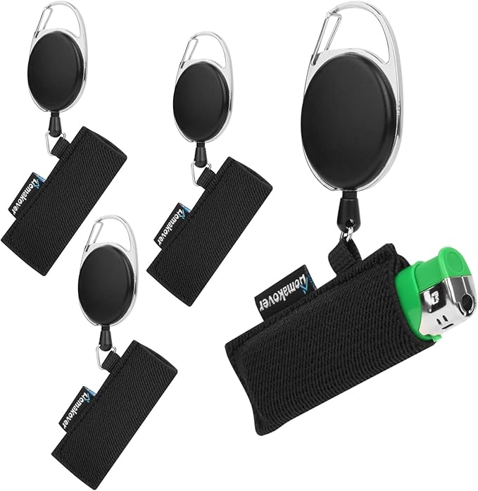 Retractable Lighter Holder Keychain with Belt Clip, Elastic