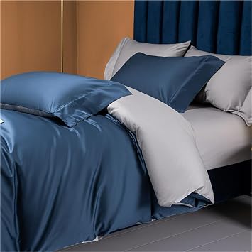 Bed Set 4pcs Flat Bed Sheet 96X96inch Duvet Cover 79X91inch 29X19inch Bed Pillow Case 100% Cotton Blue