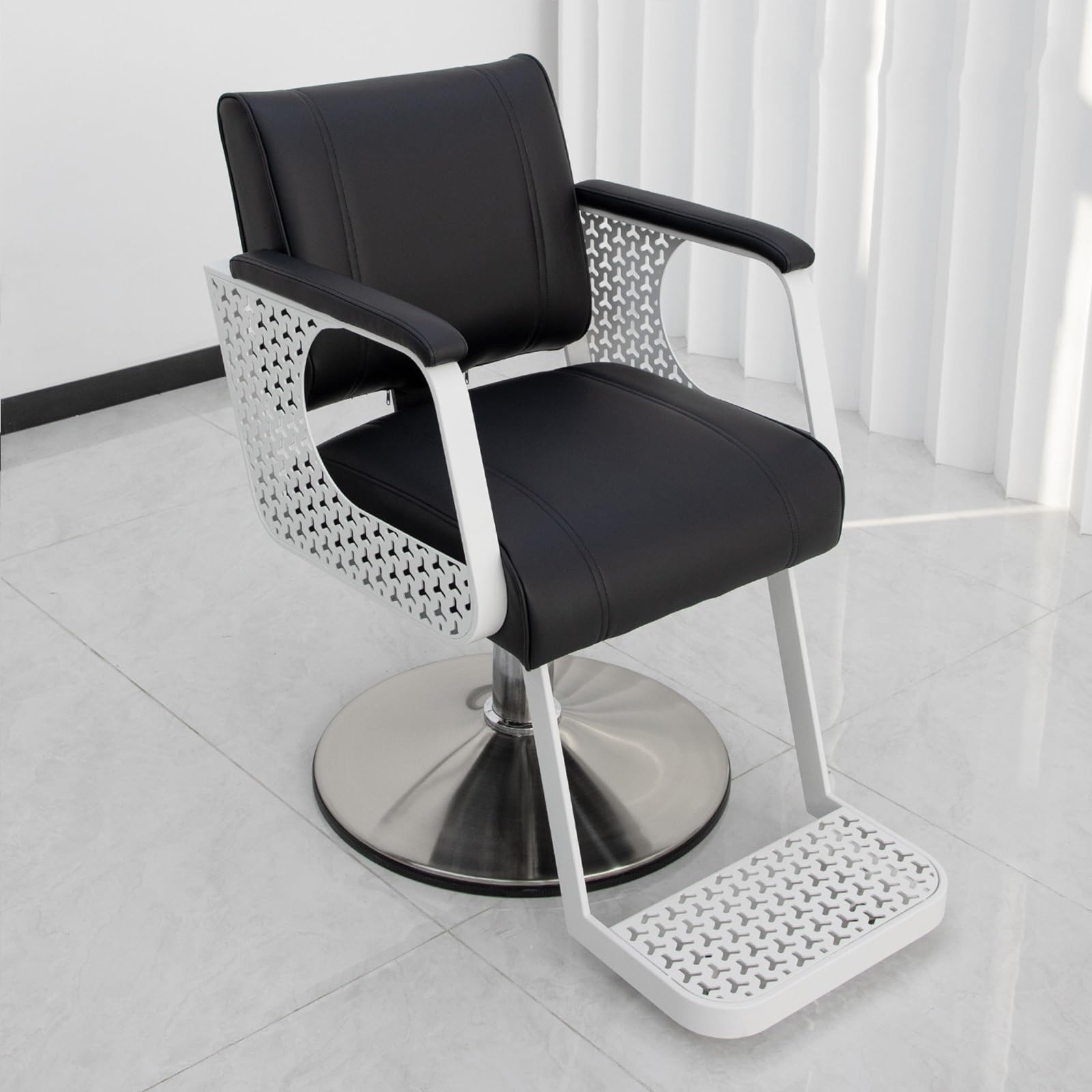 Sillas de barbero, Silla de barbero hidráulica de Alta Resistencia con rotación de 360, Metal Hueco y Cuero sintético, Ideal para estilistas, Salones de Tatuajes, barbería