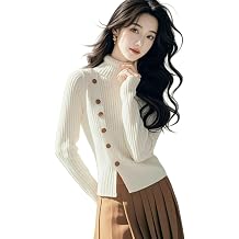 JYHBHMZG Women's Autumn Winter Lazy White High Neck Knit Base Sweater