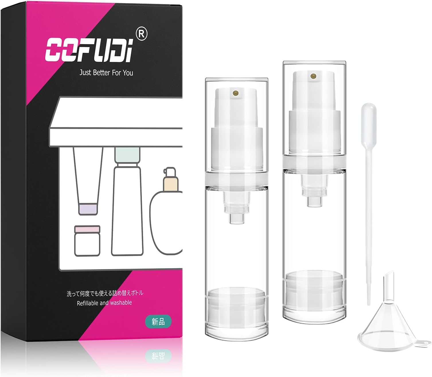 Vacuum Bottle, 0.2 fl oz (5 ml) 2 Pcs Pump Bottle, Clear Vacuum Emulsion Bottle, Pump Type, Airless Push Bottle, Travel Bottle, Separate Bottle, Refill Container, Liquid, Emulsion Travel Accessories