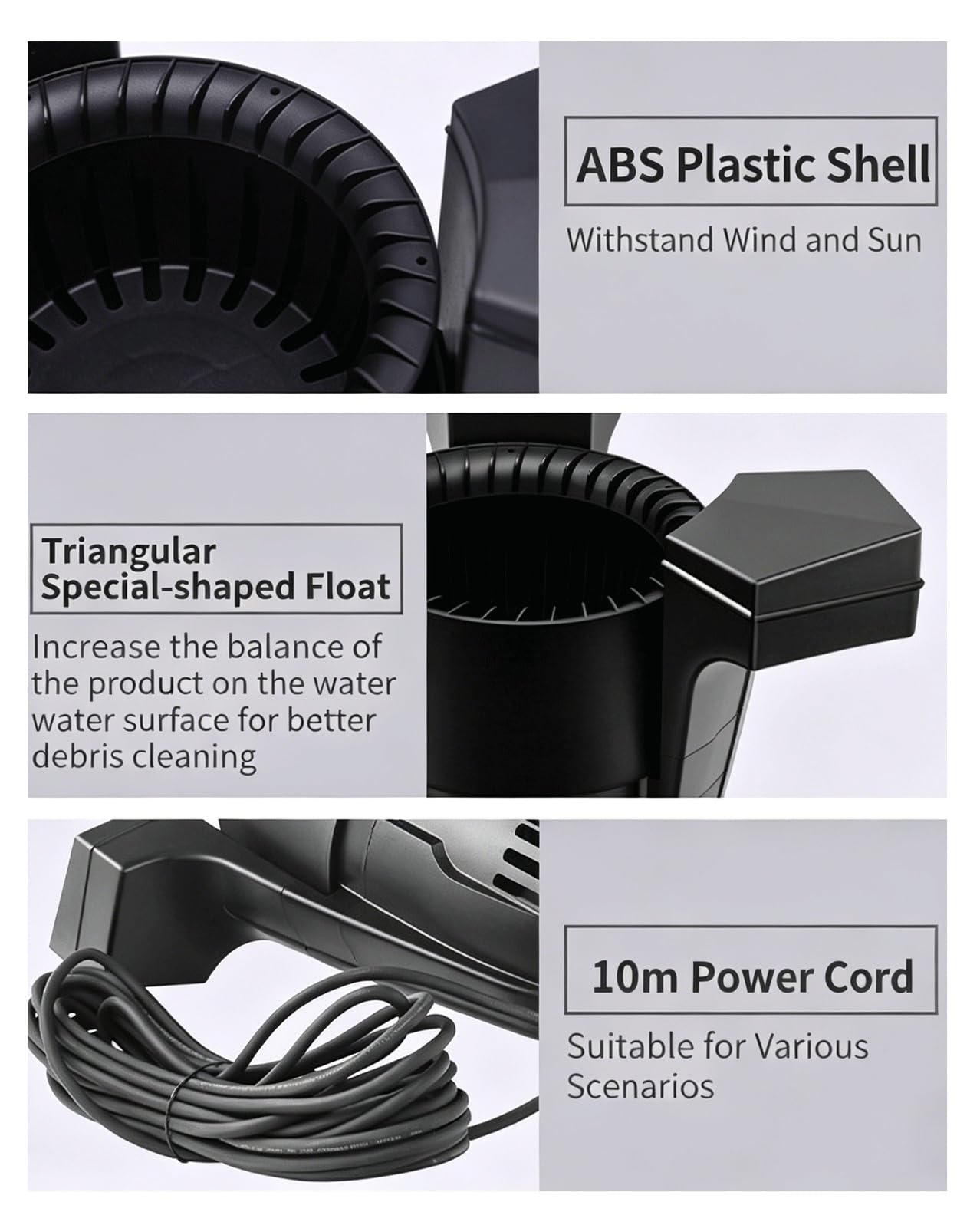 Skimmer Flotante 43W/70W,Máquina Limpiadora de Superficie de Estanque 3000L/H/4200L/H con Bomba de Agua y Sistema de Filtración,Cesta de Filtro Extraíble for Estanque de Peces, Lago(70W)