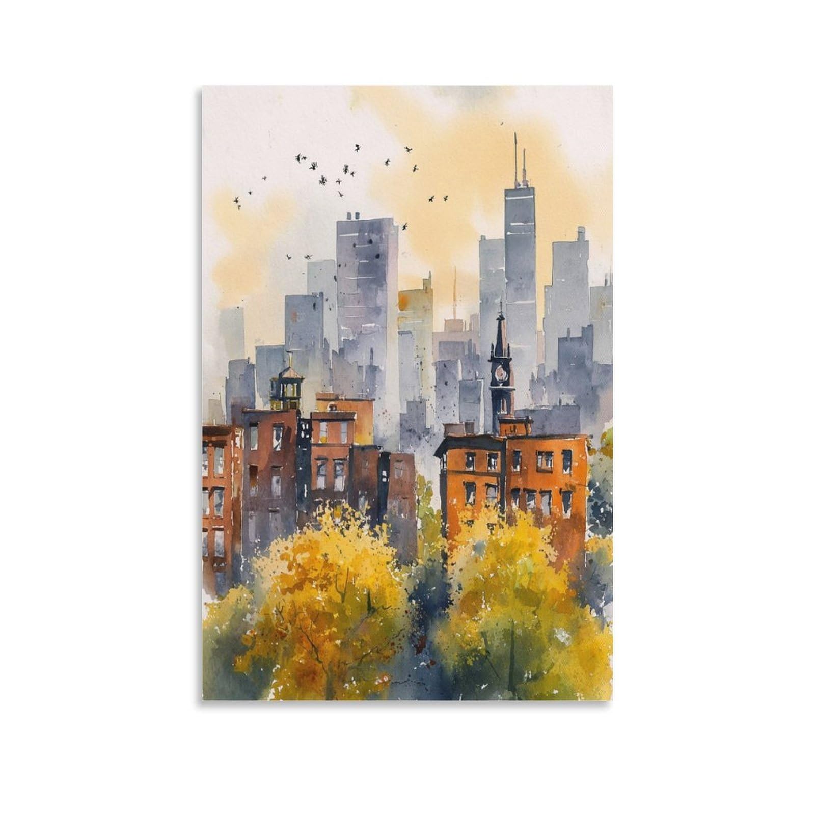 CN Tower Ontario Tree 24x36inch(60x90cm) Vintage Travel Poster Watercolor Canvas Art