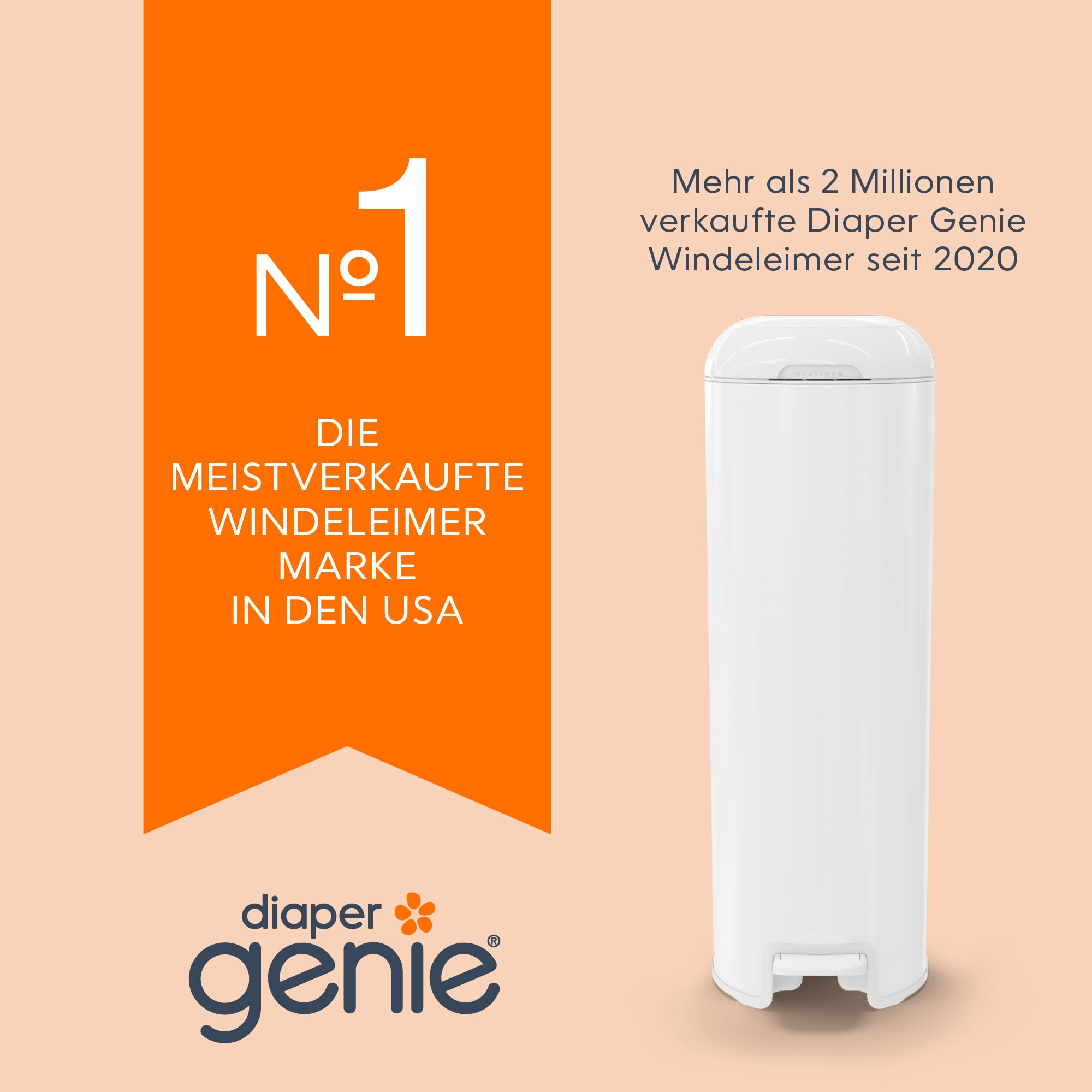 Diaper Genie - Lot de 2 paquets de 18 sacs de recharge Easy Roll d'origine, compatibles avec les poubelles à couches Diaper Genie Platinum, suffisant pour 10 mois