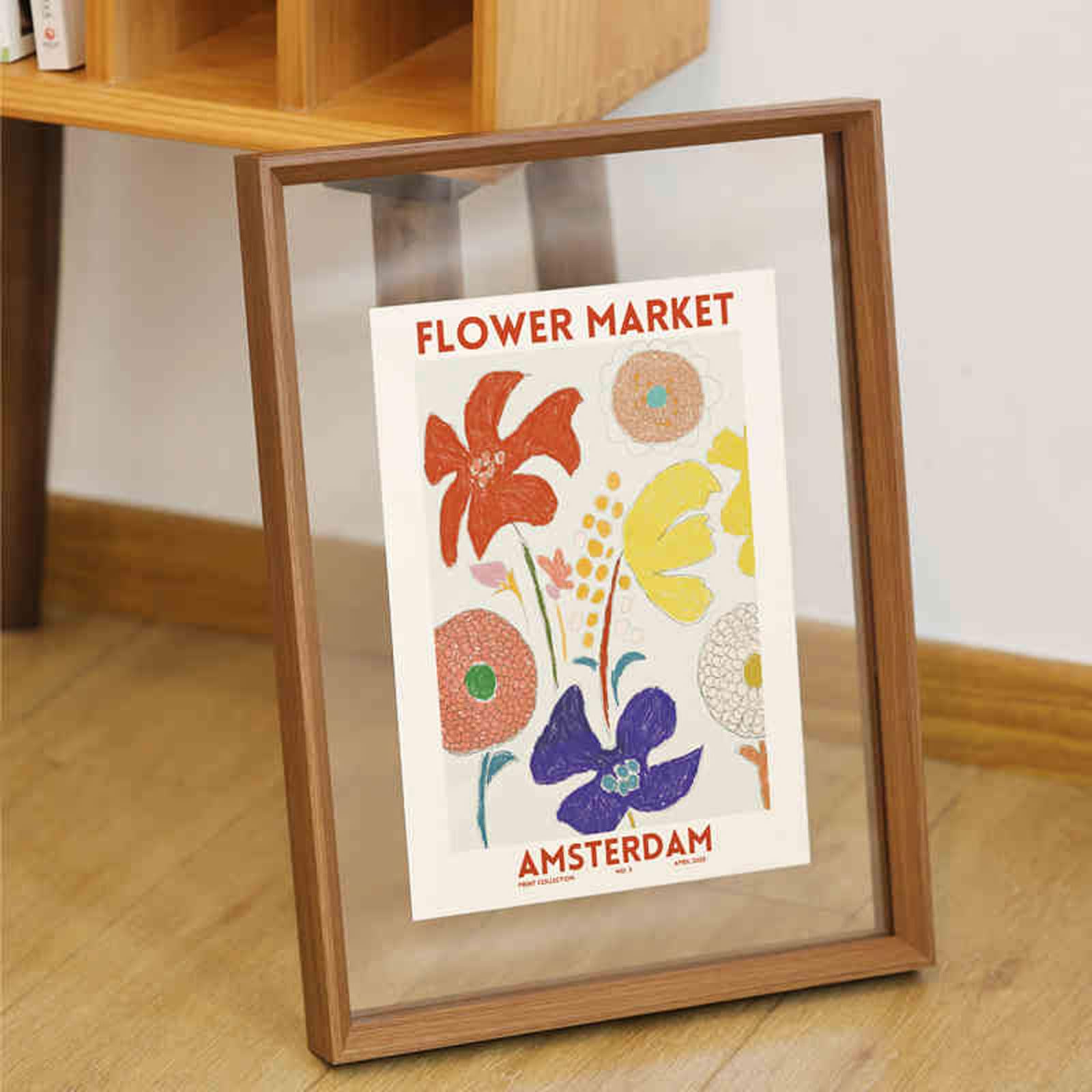 Double Sided Floating Photo Frame, Double-Sided Floating Wood Photo Picture Frame, Multicolor, Multiple Sizes(Dark Walnut,[50 * 70cm])