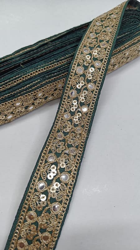 Deeps Creation 1.5 inch Wide Mirror Lace Border Embroidery Design Lace, Fancy Ribbon, Indian Trims 9 Meter (Green) (B0C5JL5LB2) Amazon Price History, Amazon Price Tracker