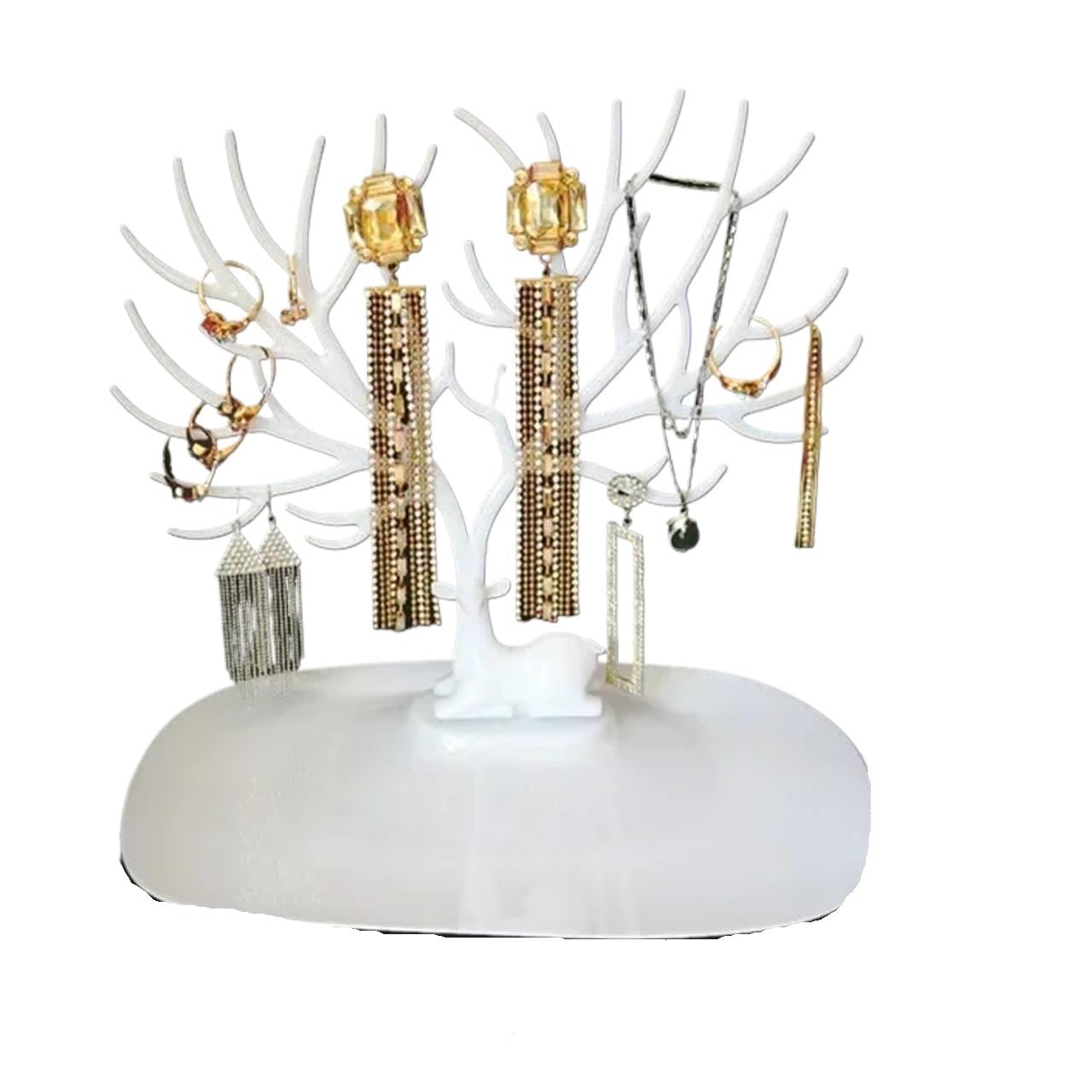 Zymjzbetic Jewellery Tree Black and White Coral Jewelry Display Stand Tray, Earrings, Necklace, Ring, Pendant, Bracelet, Storage(White)