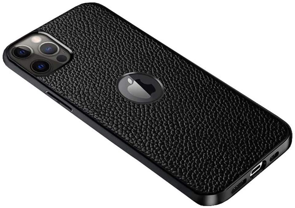 Coque iPhone 12 Pro antichoc en cuir litchi avec protection d'écran et caméra