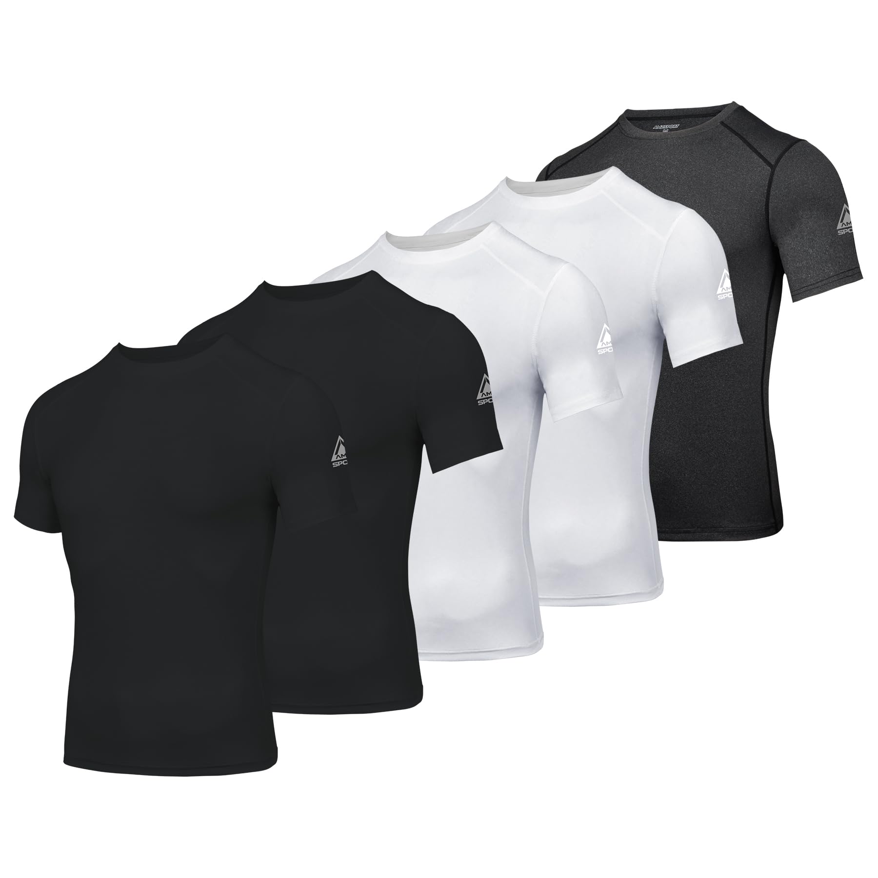 AMZSPORT Maglietta a Compressione da Uomo, a Maniche Corte, Funzionale, Cool Dry, per Allenamento e Corsa