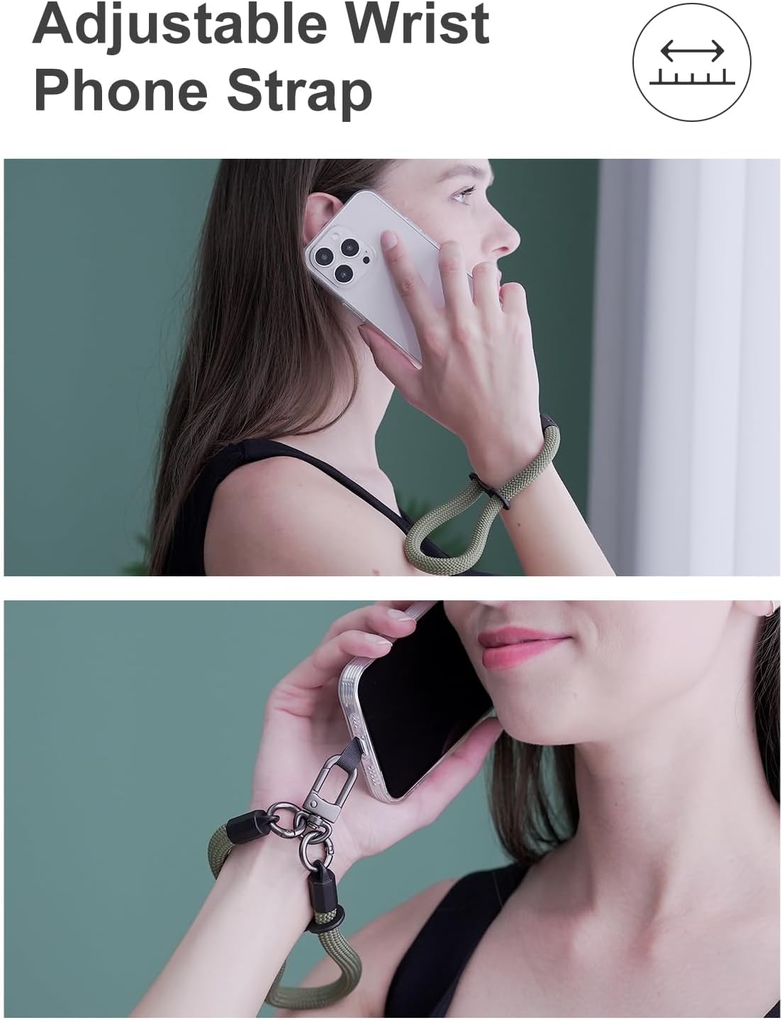 project-cb Hand Wrist Phone Strap,Phone Lanyard Patch ×2,Cell Phone Case Holder,Wristlet Strap for Key,AirPods,Camera (White-Black, 12inch) - Image 2