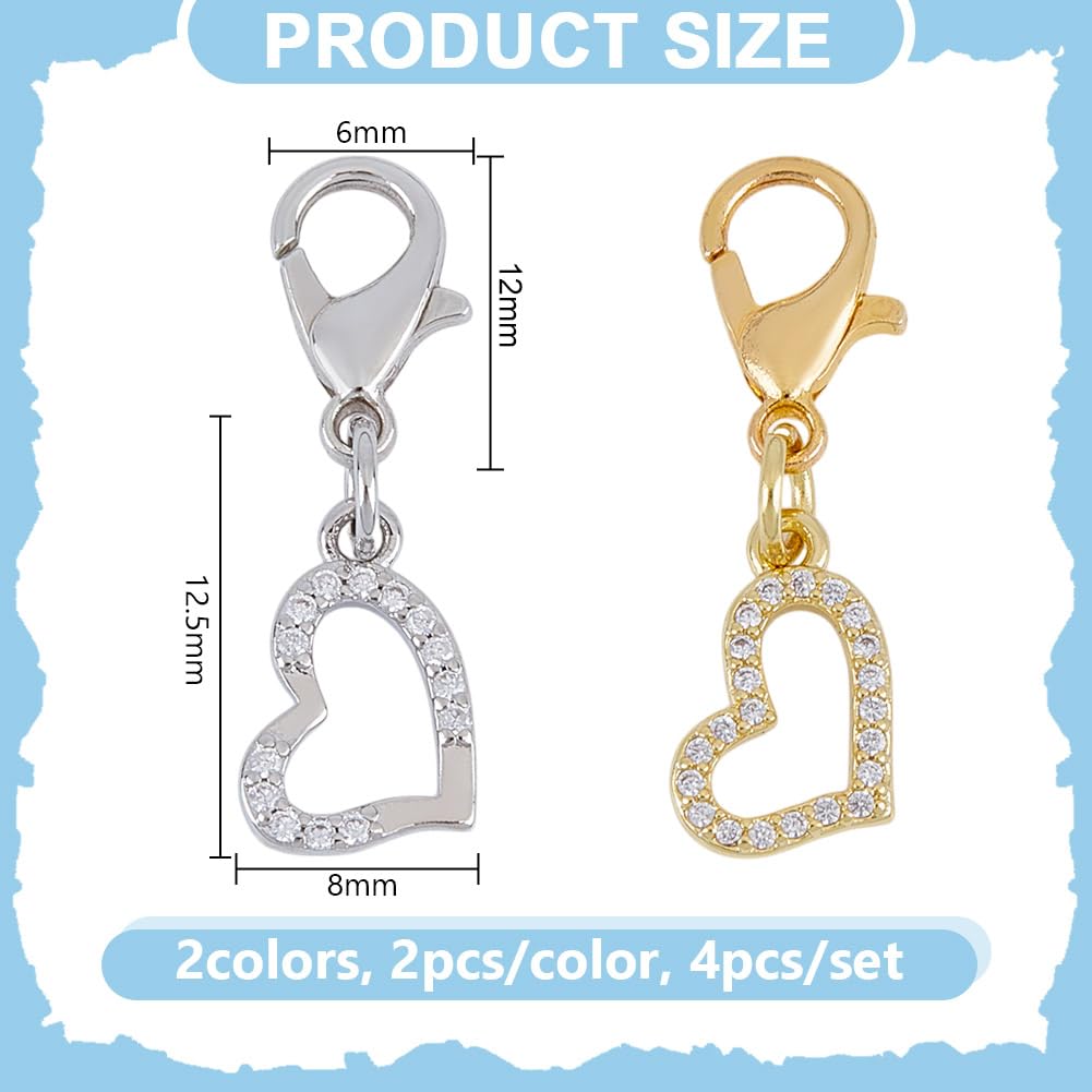 DELORIGIN 4pcs Heart Collar Pendants for Cat Dog Valentine Charms Brass Rhinestone Pet Collar Pendants Clip-on Charms for Bag Decor Keychain Pet Necklace Jewelry Making Training Home Decor